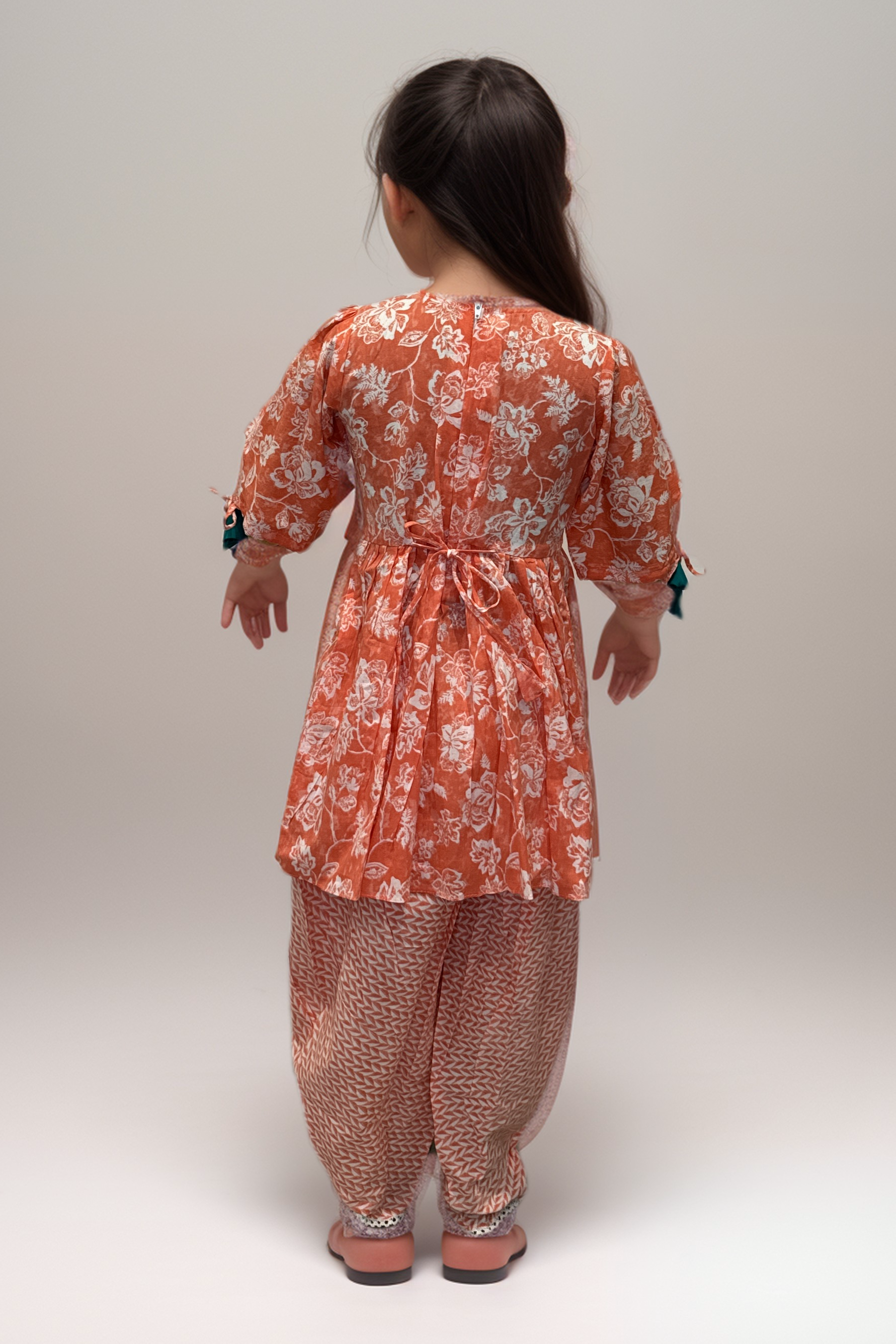 Peach and White Floral Dhoti
