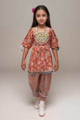 Peach and White Floral Dhoti