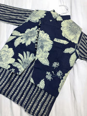 Navy Kurta Pajama and White Floral Waistcoat