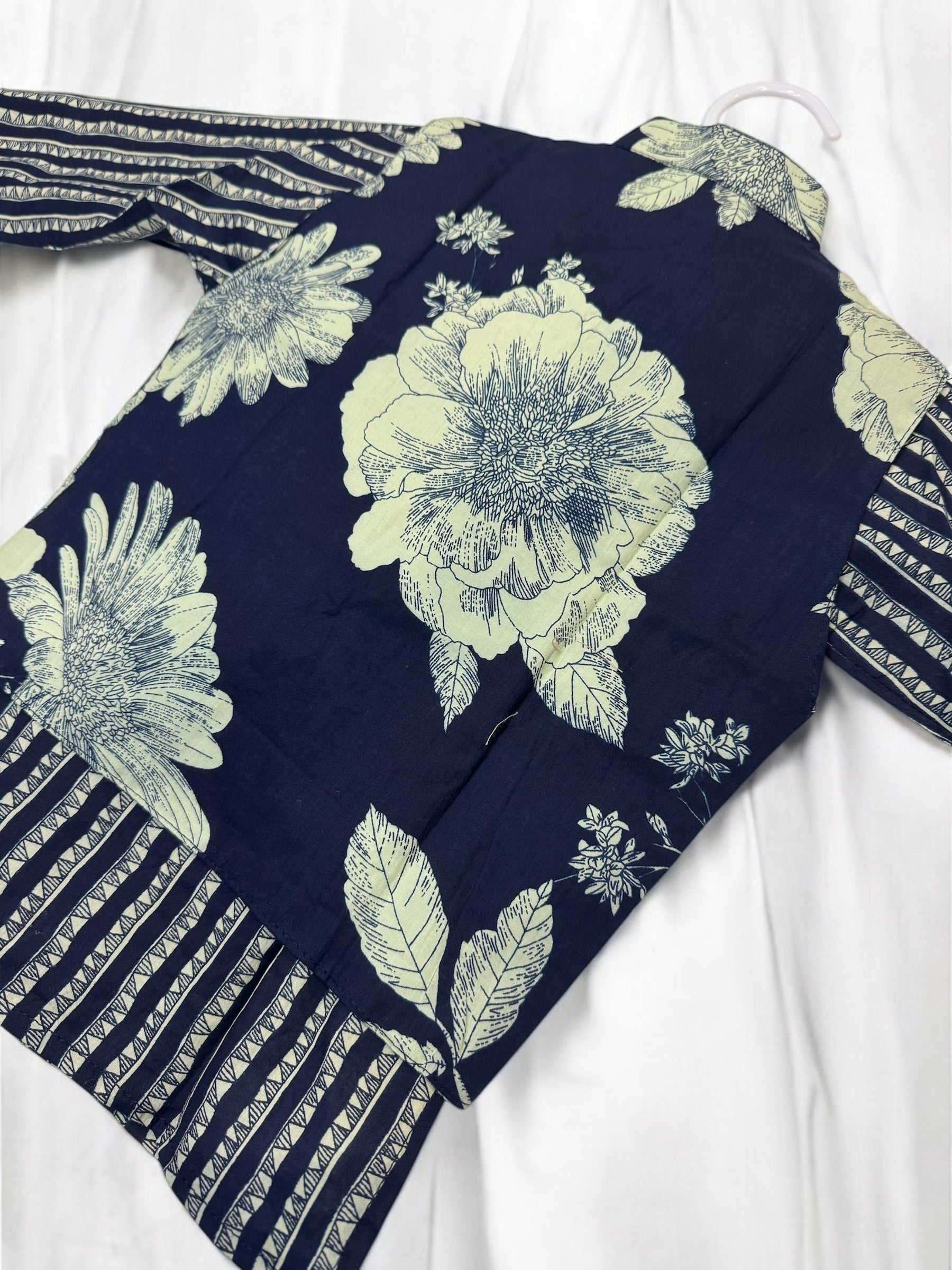 Navy Kurta Pajama and White Floral Waistcoat