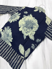 Navy Kurta Pajama and White Floral Waistcoat