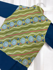 Royal Blue Kurta Pajama and Lime Bandhani Waistcoat