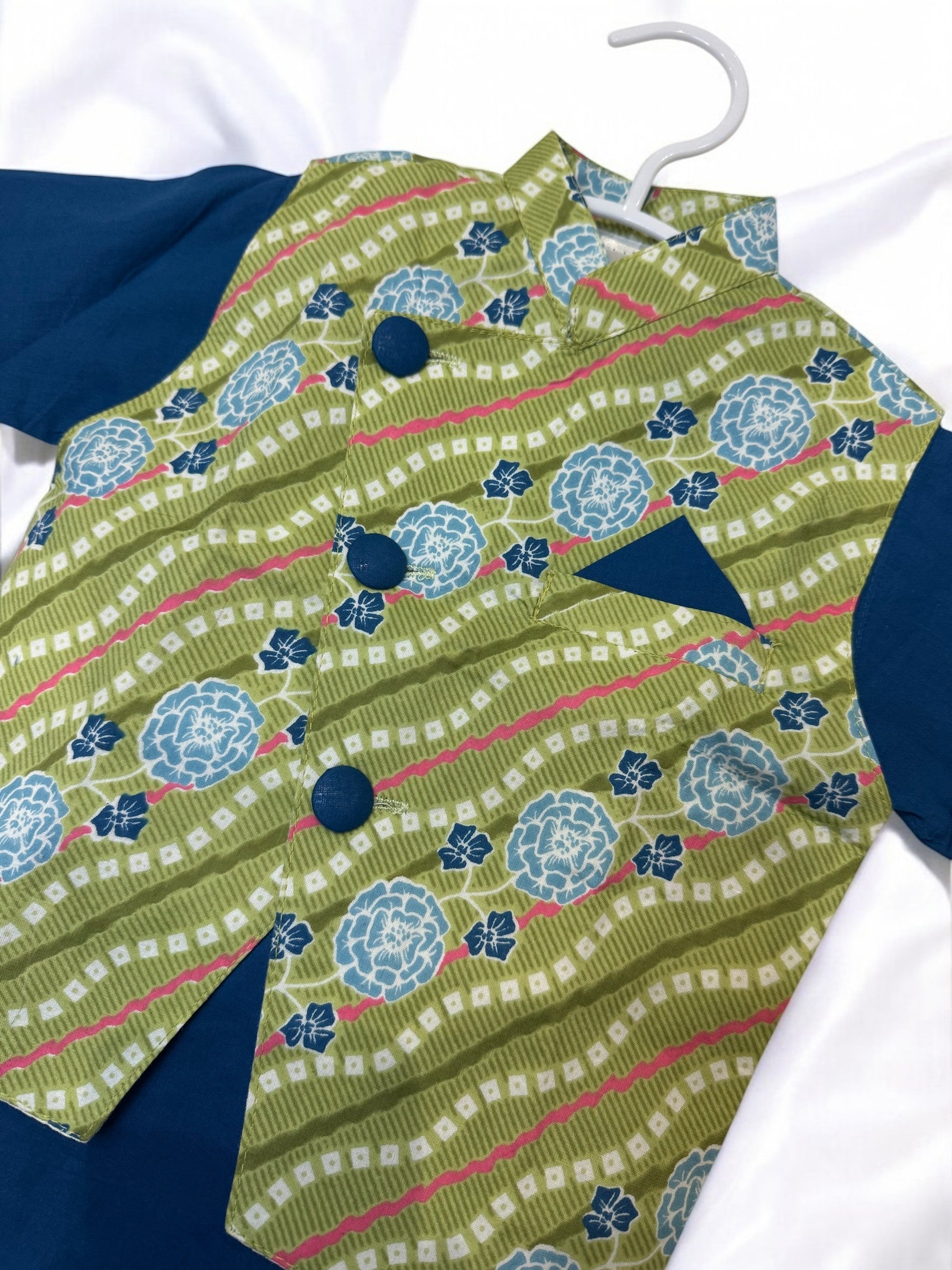 Royal Blue Kurta Pajama and Lime Bandhani Waistcoat