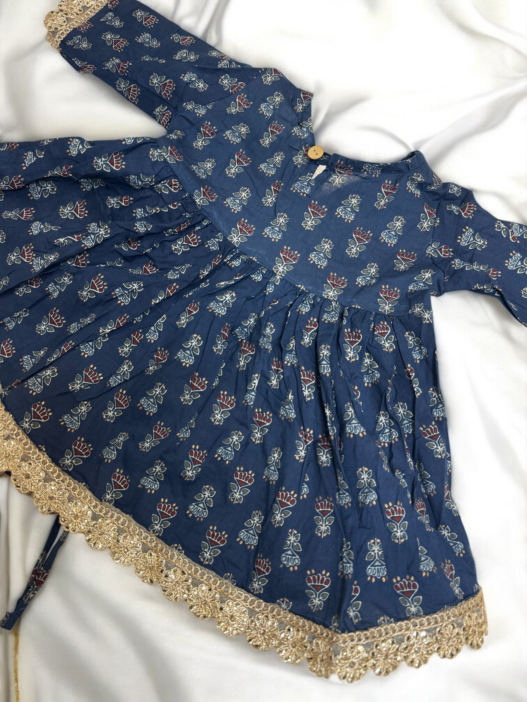 Navy Flower Print Gharara