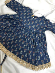 Navy Flower Print Gharara