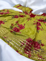 Mint Green and Pink Floral Dhoti Suit
