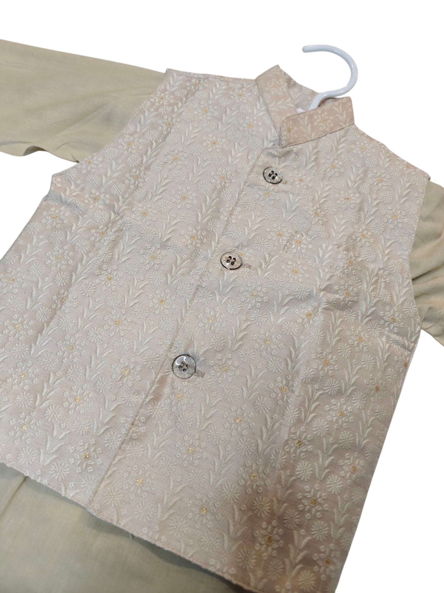Pale Gold Chikankari Waistcoat and Kurta Pajama