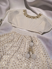 White and Gold Sequin Lengha