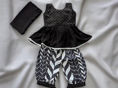 Black Sequin Peplum Harem Suit