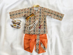 Orange and Navy Diamond Design Kurta Dhoti