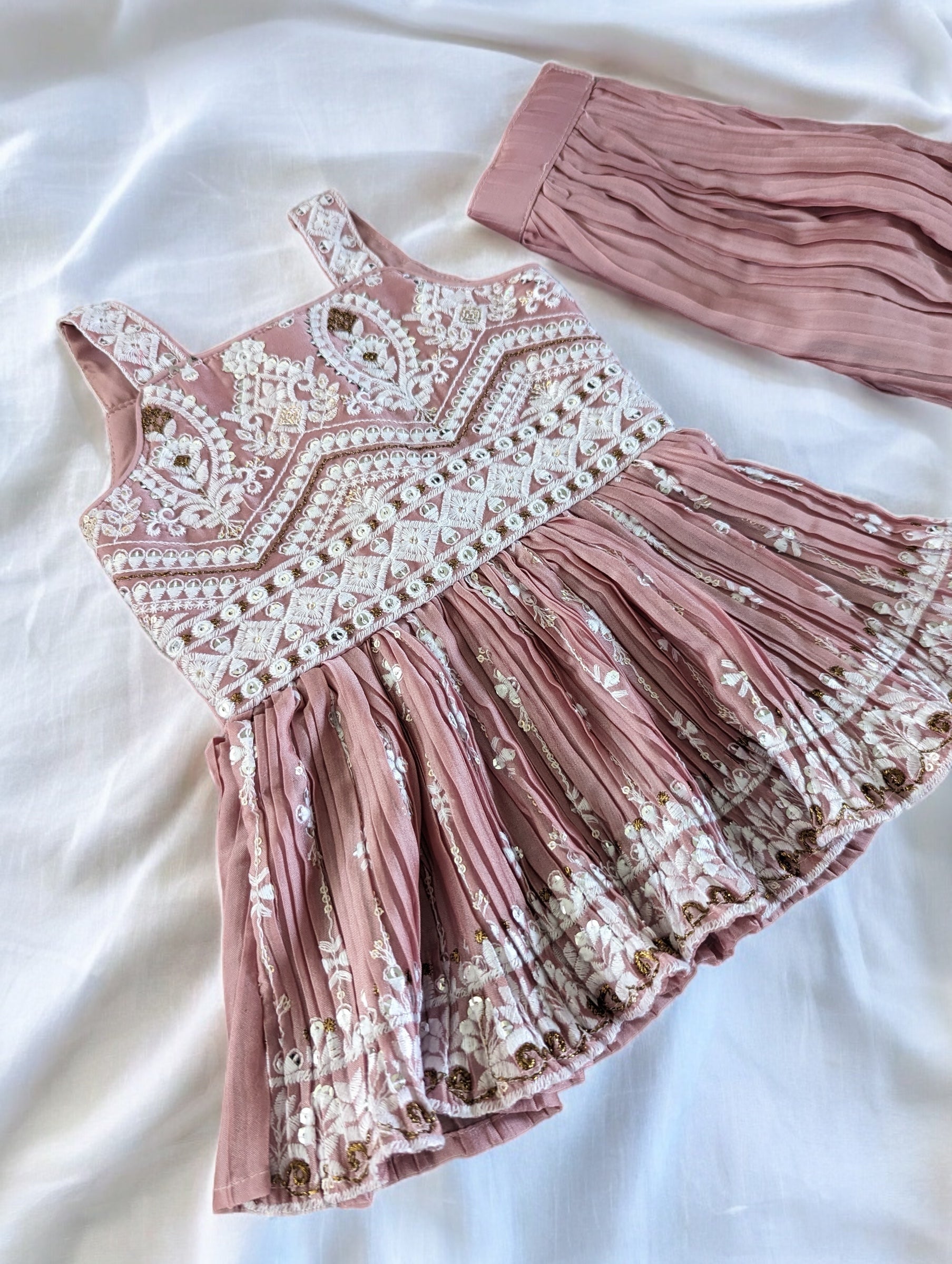 Pink Thread Work Peplum Harem Suit