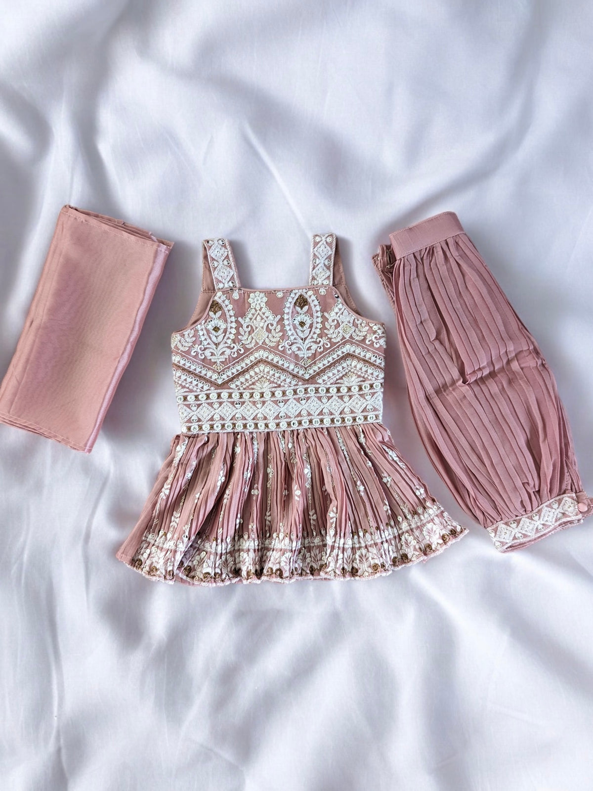 Pink Thread Work Peplum Harem Suit