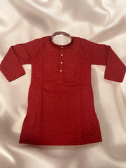 Deep Red Thread Work Kurta Pajama