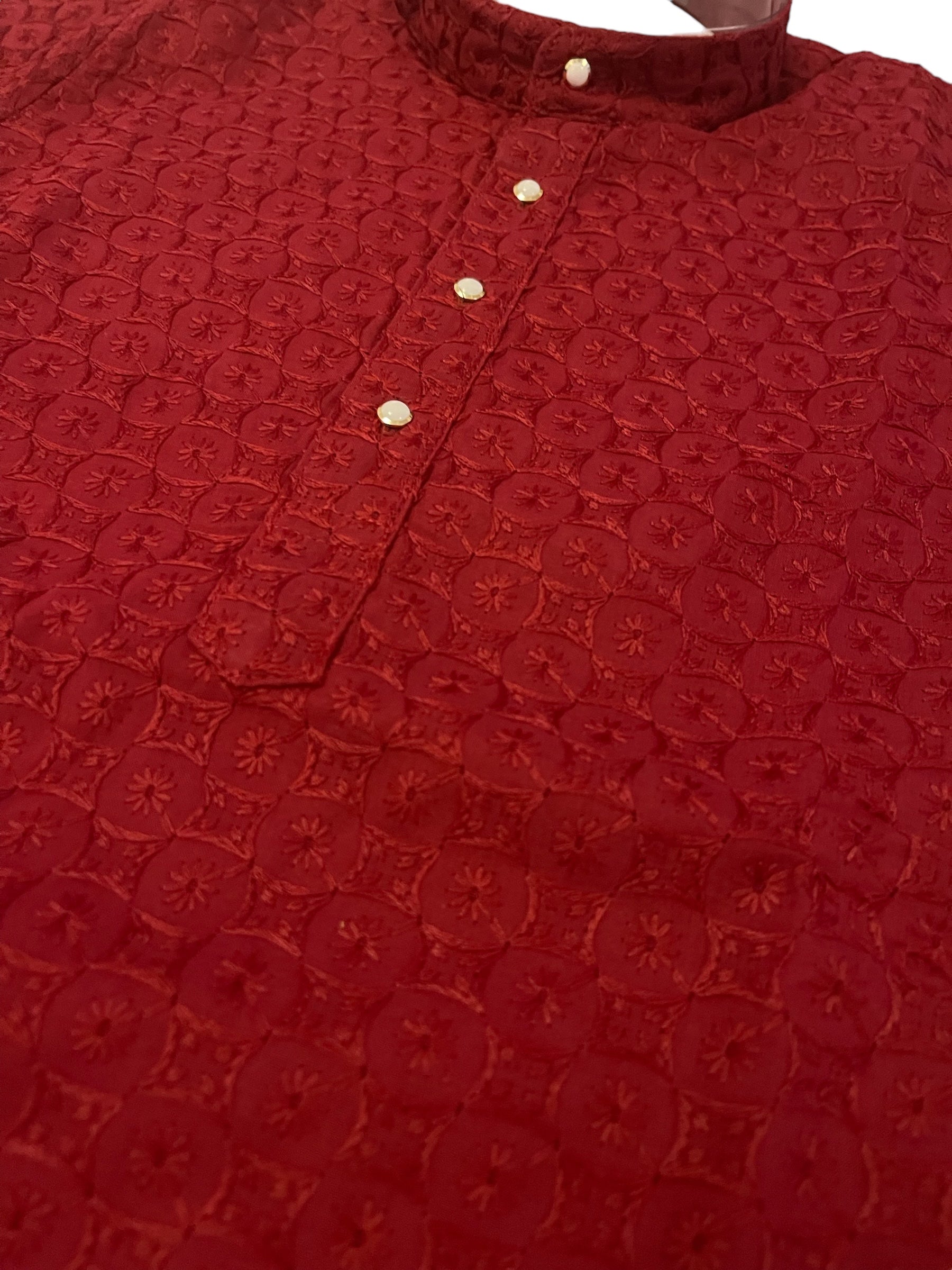 Deep Red Thread Work Kurta Pajama
