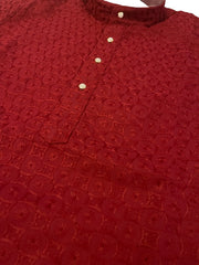 Deep Red Thread Work Kurta Pajama