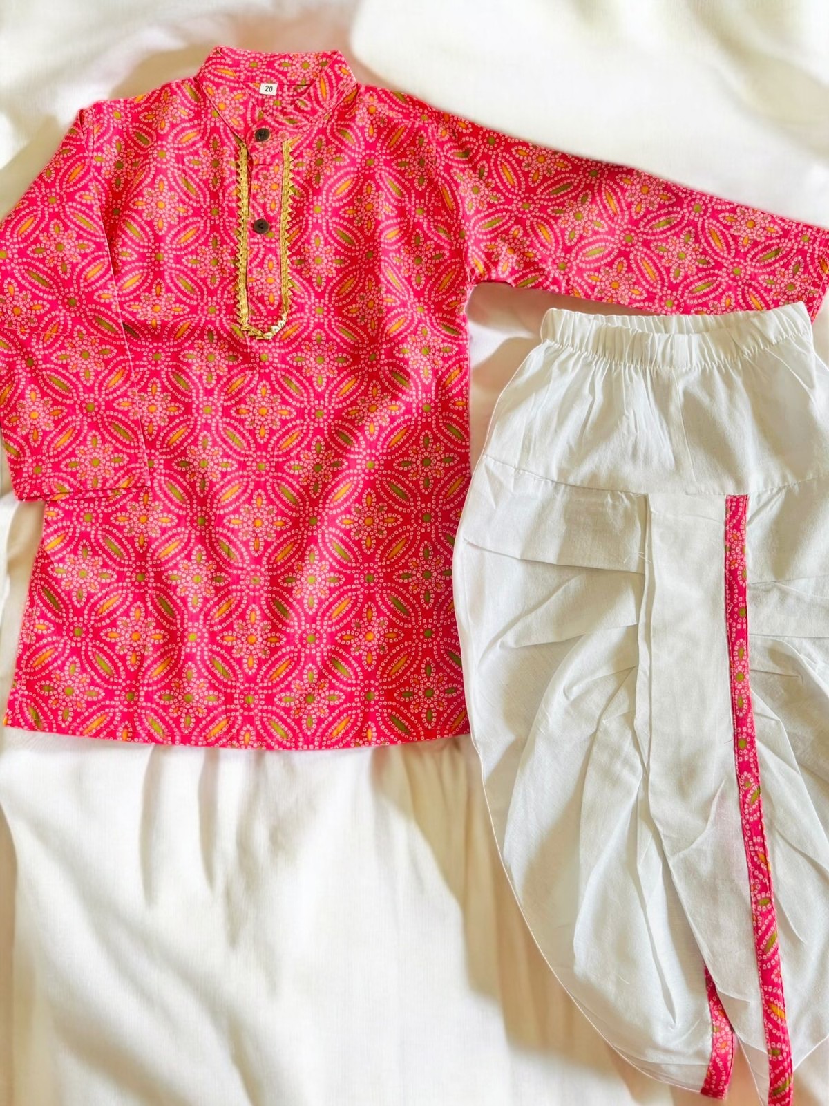 Pink Bandhani Kurta Dhoti