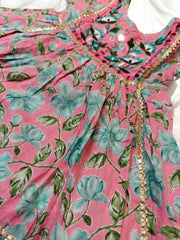 Pink and Blue Floral Mirror Gharara