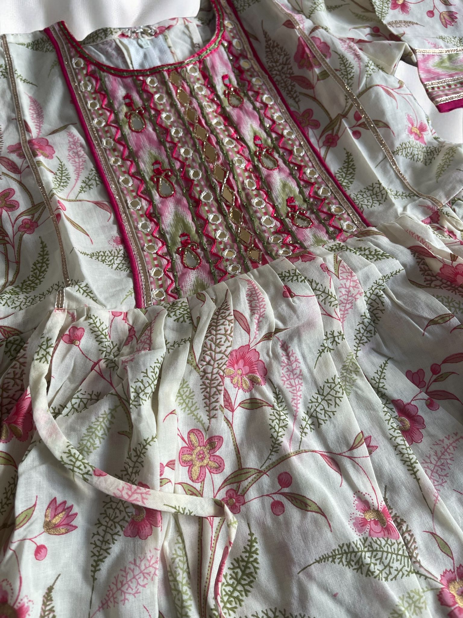 White Gharara with Pink Floral Prints
