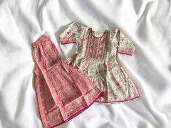 White Gharara with Pink Floral Prints