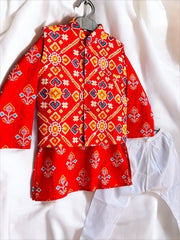 Red Aztec Kurta with Waistcoat (matching girls available)