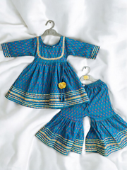 Blue Small Flower Print Gharara