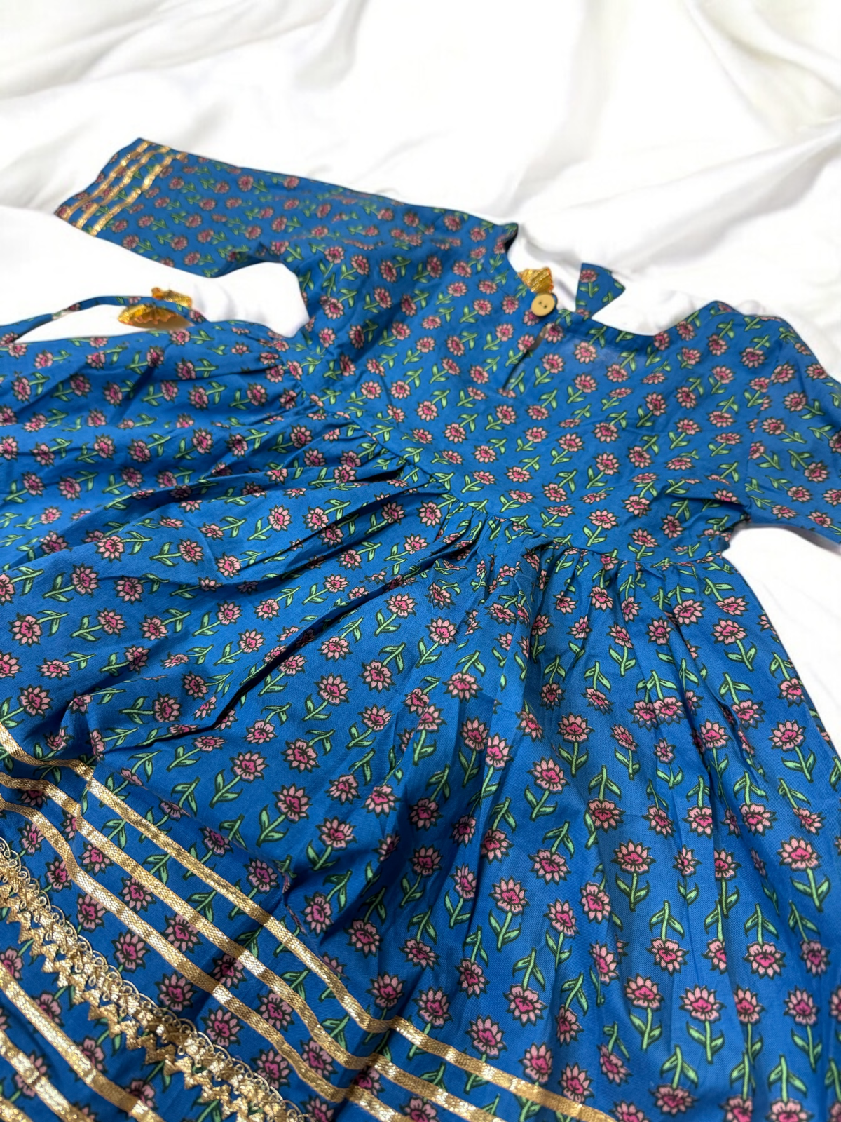 Blue Small Flower Print Gharara