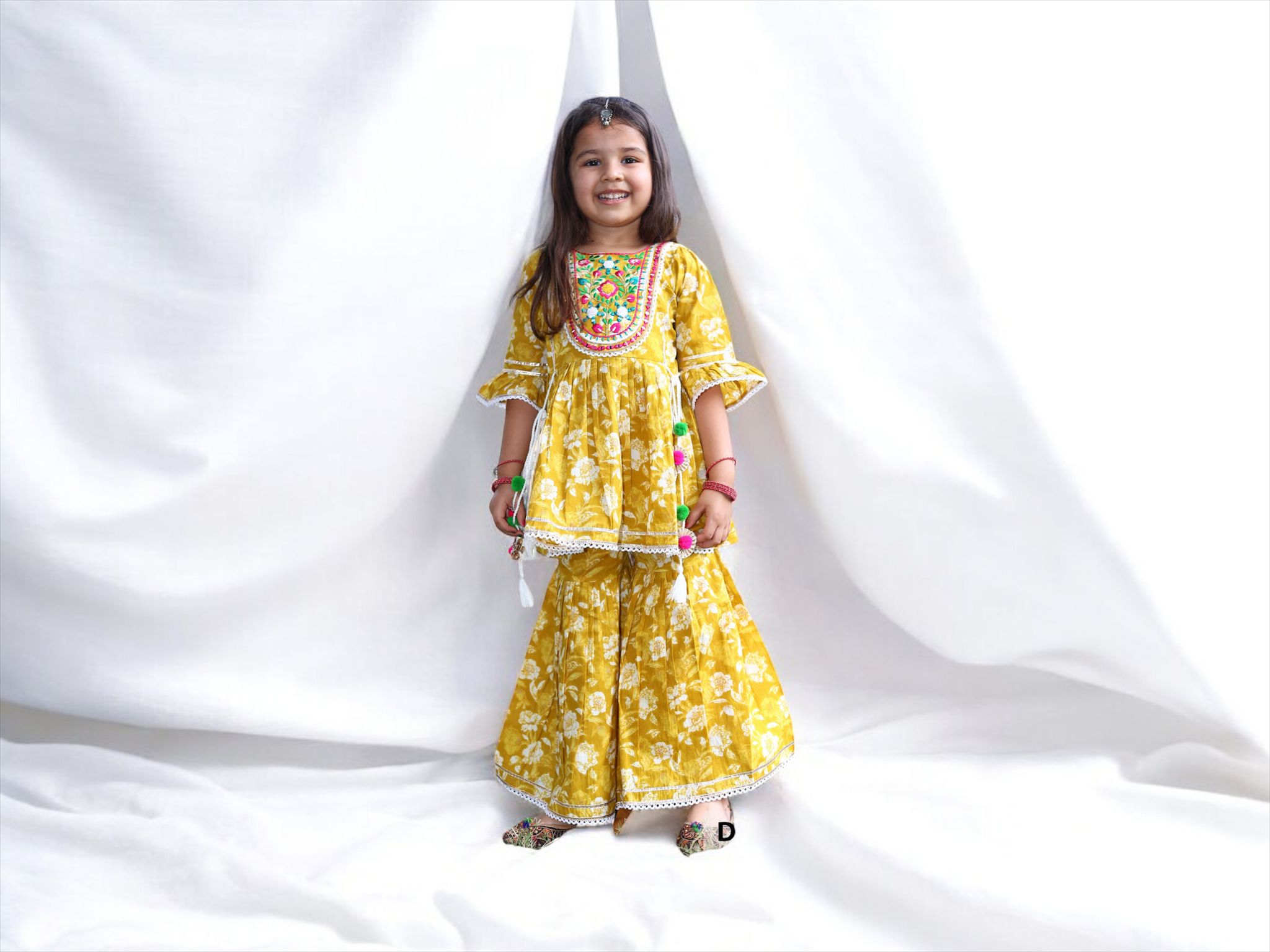 Mustard White Floral Gharara