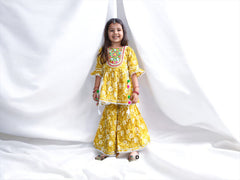 Mustard White Floral Gharara