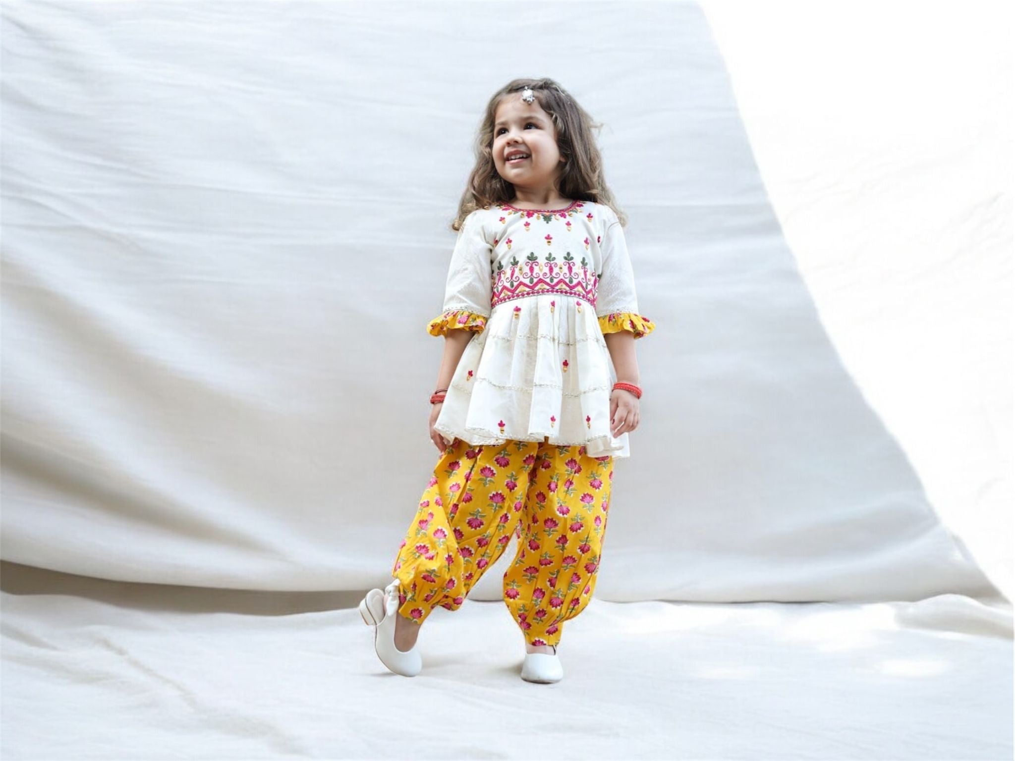 White and Yellow Peplum Harem