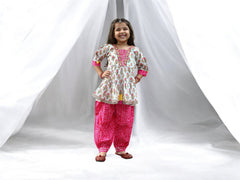 White Harem Suit with Pink Floral Print