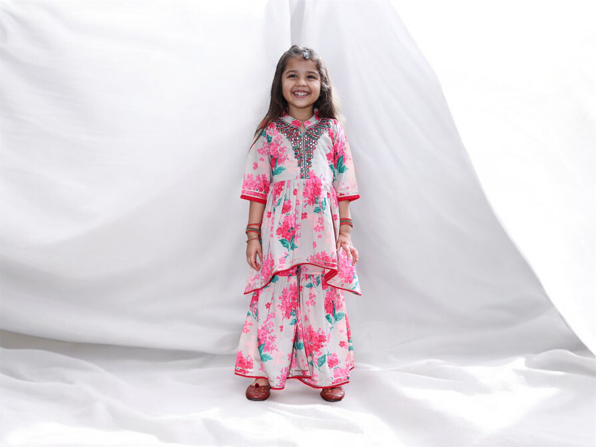 Collared Pink Floral Gharara