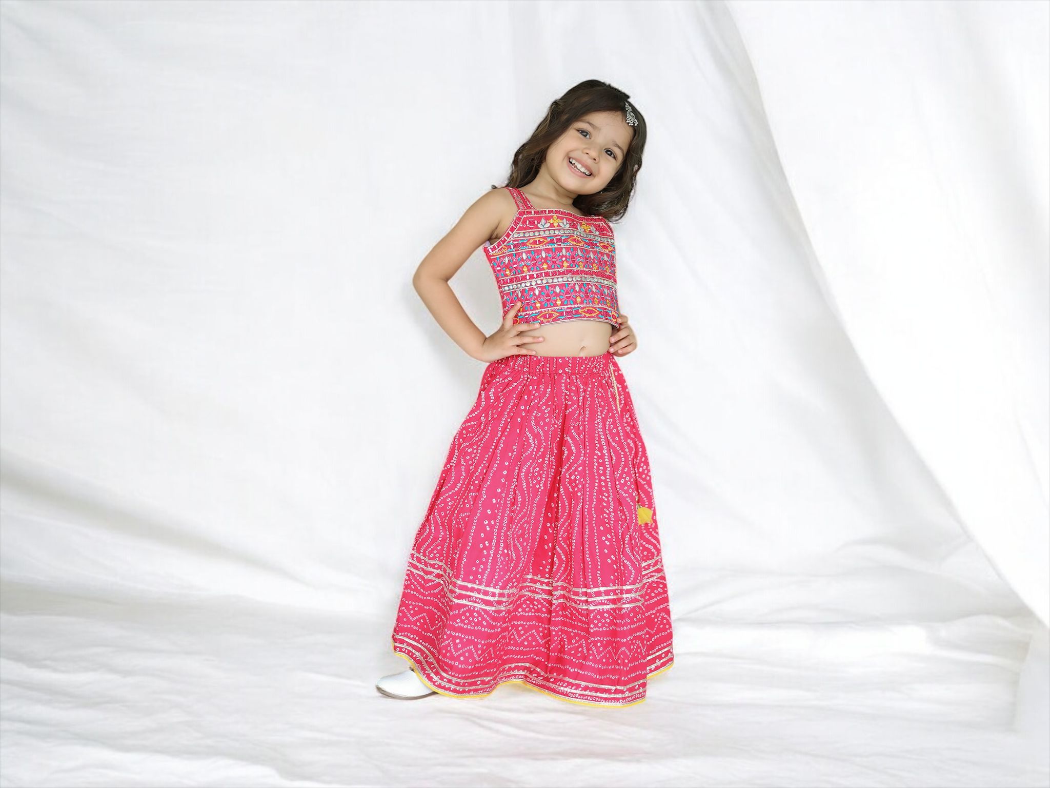 Pink Bandhani Lengha