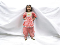 Peach and White Floral Dhoti