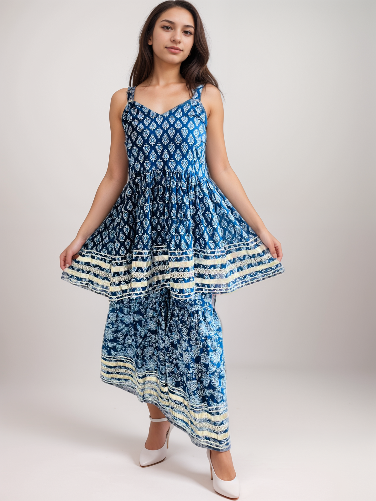 Sweetheart Peplum Matching Gharara Set - Mother