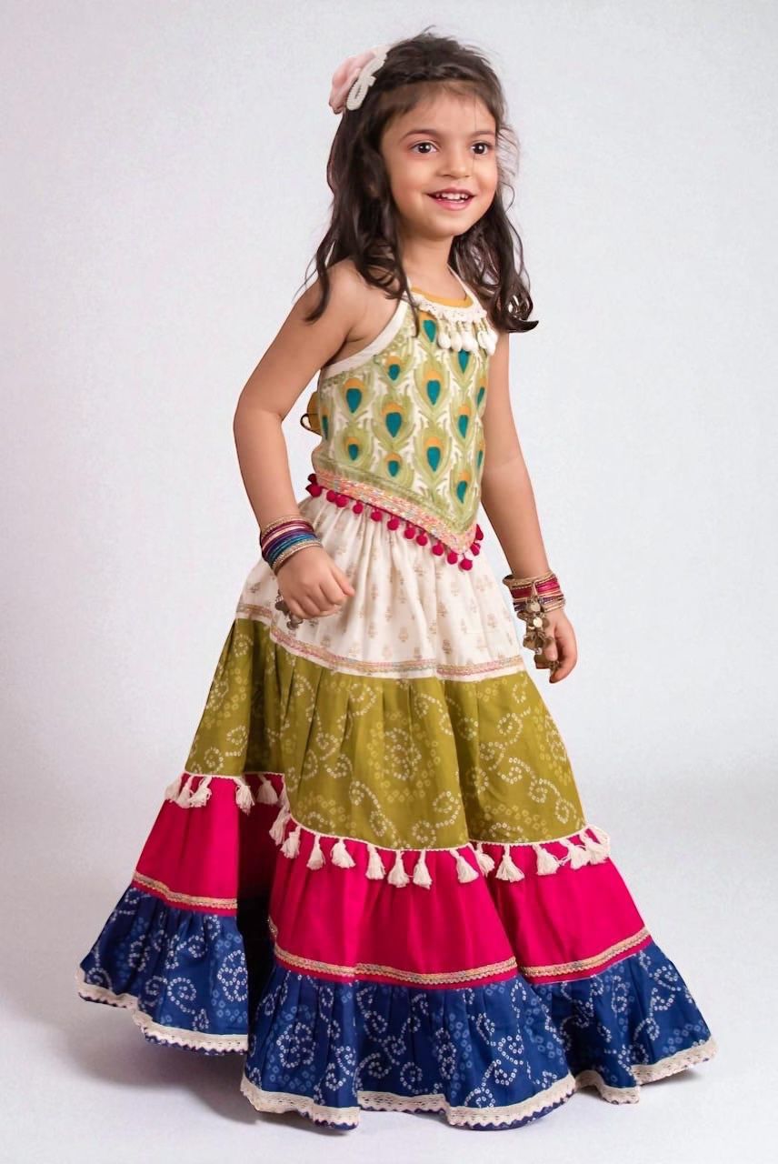 Multicolour Peacock & Bandhani Lehenga Choli Set