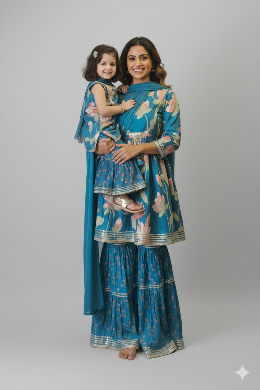Ocean Blue Matching Gharara - Mother