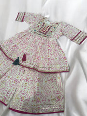 White Gharara with Pink Print work