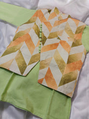 Lime Kurta Pajama with Orange Geometric Waistcoat
