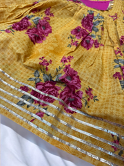 Mustard and Pink Floral Dhoti Suit