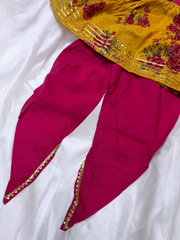 Mustard and Pink Floral Dhoti Suit