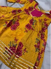 Mustard and Pink Floral Dhoti Suit