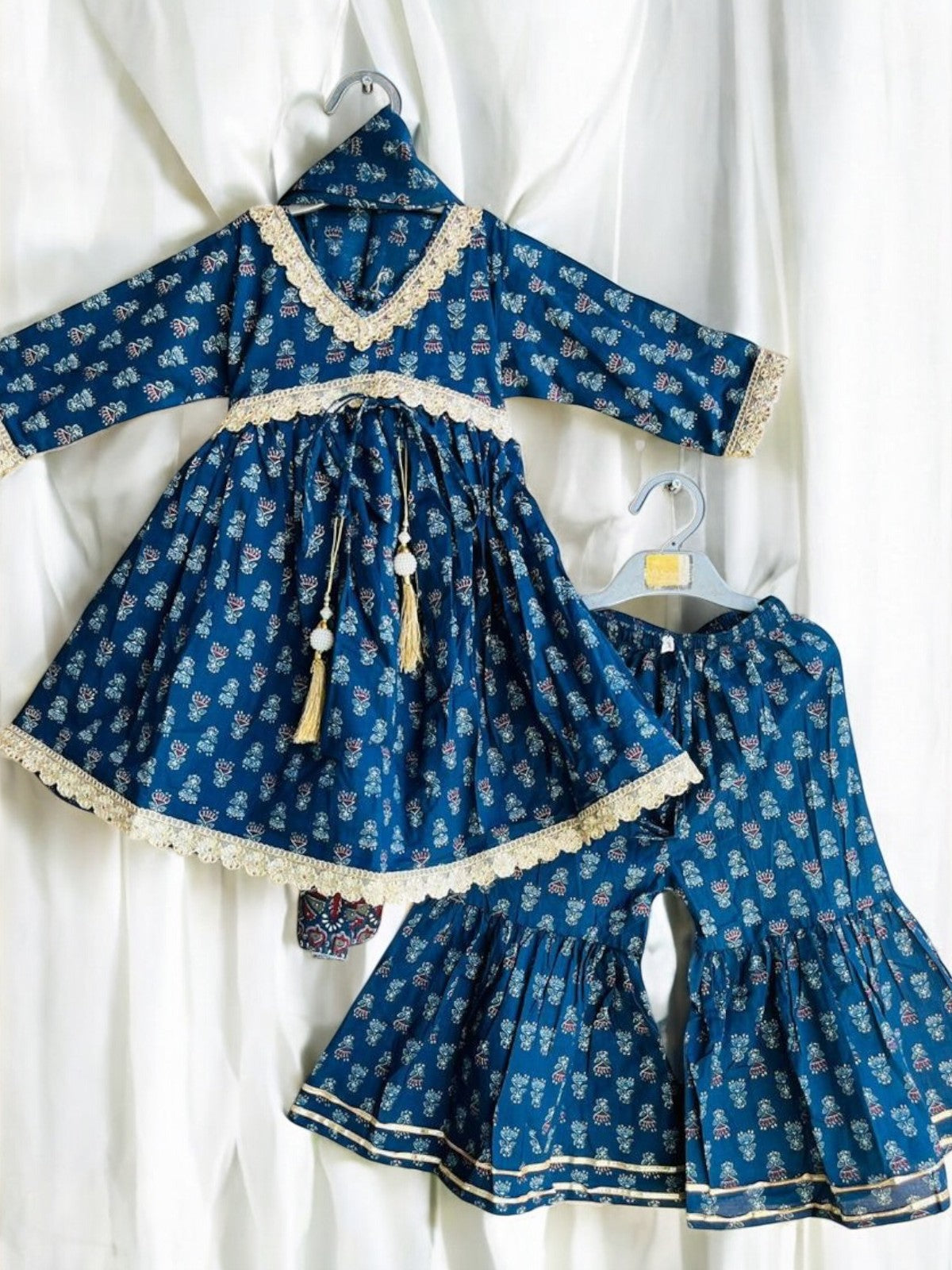 Navy Flower Print Gharara