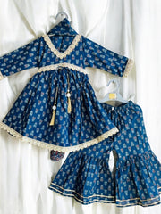 Navy Flower Print Gharara