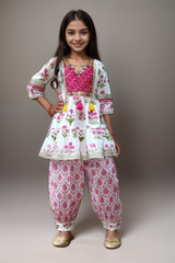 Pink and White Floral Peplum Harem Suit