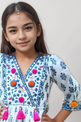 Blue & White Block Print Kurta Gharara